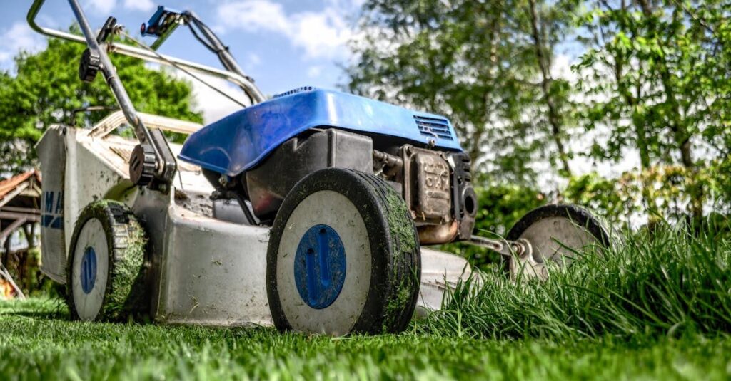 Close-up of gas push lawn mower