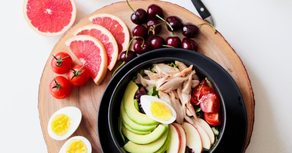 Colorful platter of fresh whole foods